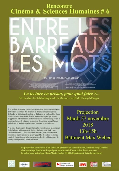 Projection/débat – Entre les barreaux, les mots, 27 novembre, 13-15h, Bât. M. Weber, Nanterre